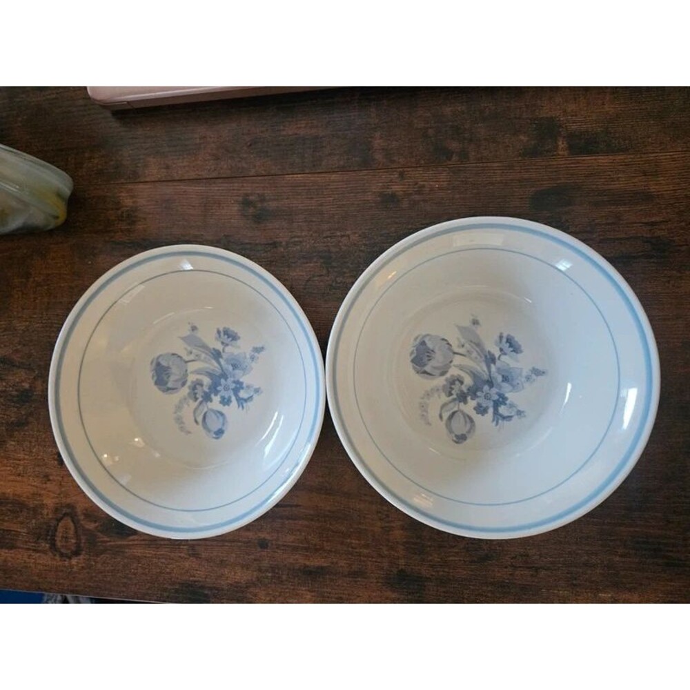 Set of 2 Blue Floral Stoneware Bowls